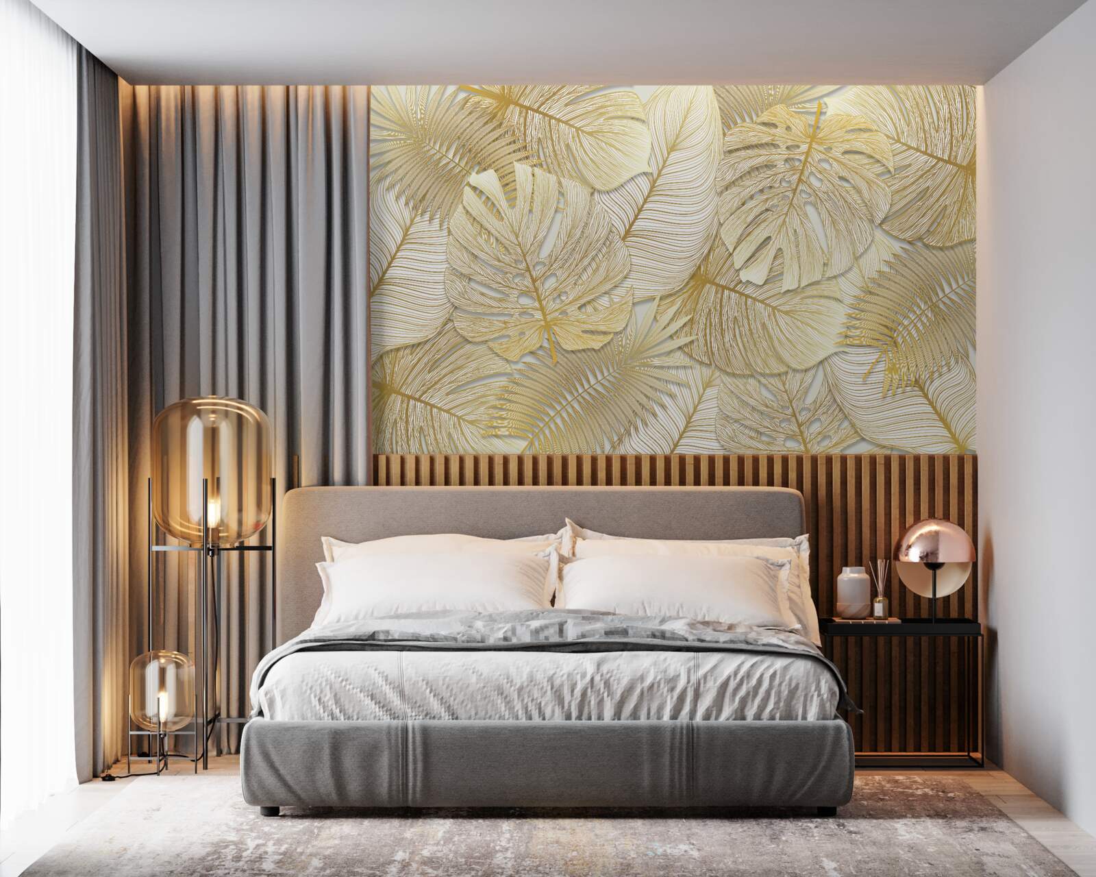 Fotobehang de bladeren van de tropische monstera zijn goud en bruin van kleur