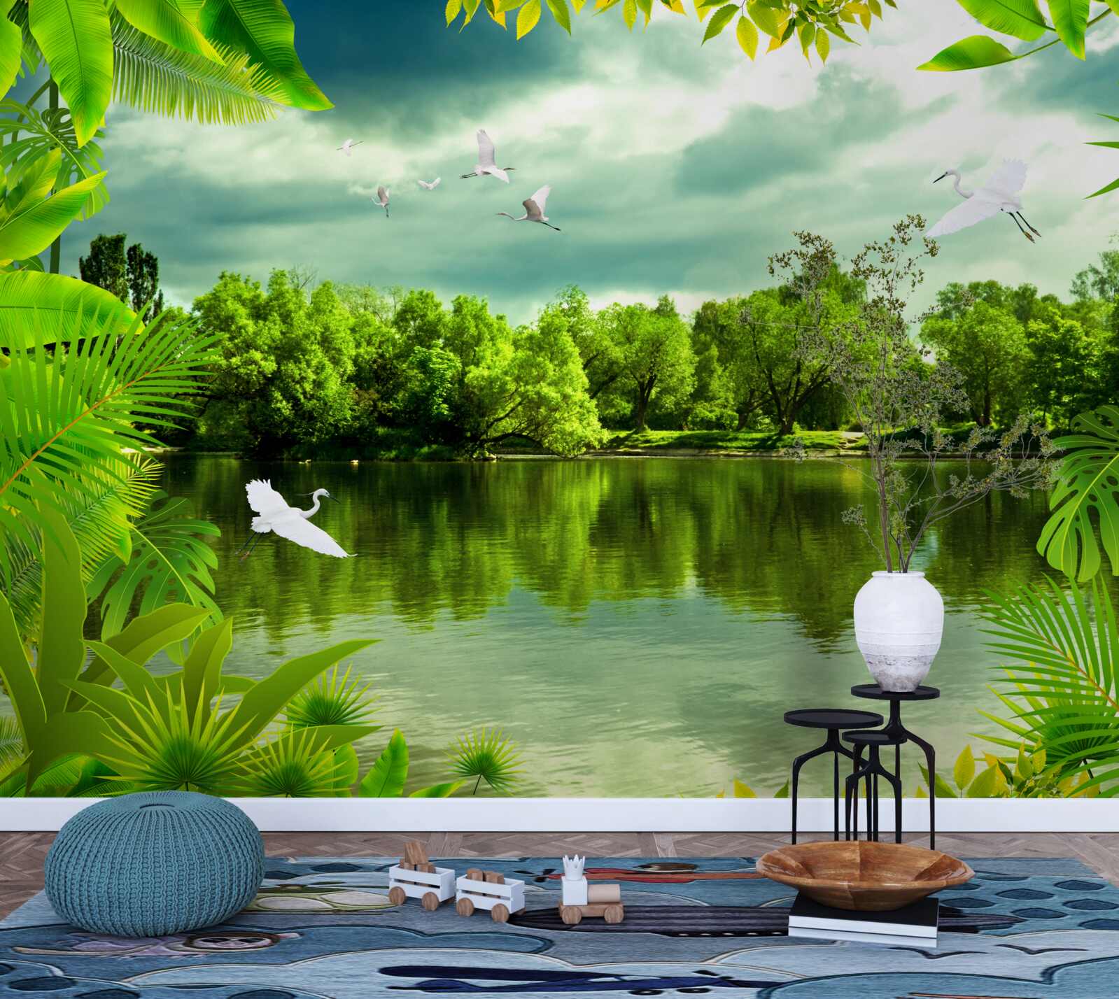 Fotobehang spectaculair meer in het bos