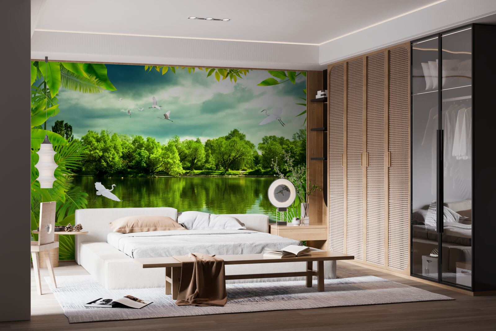 Fotobehang spectaculair meer in het bos