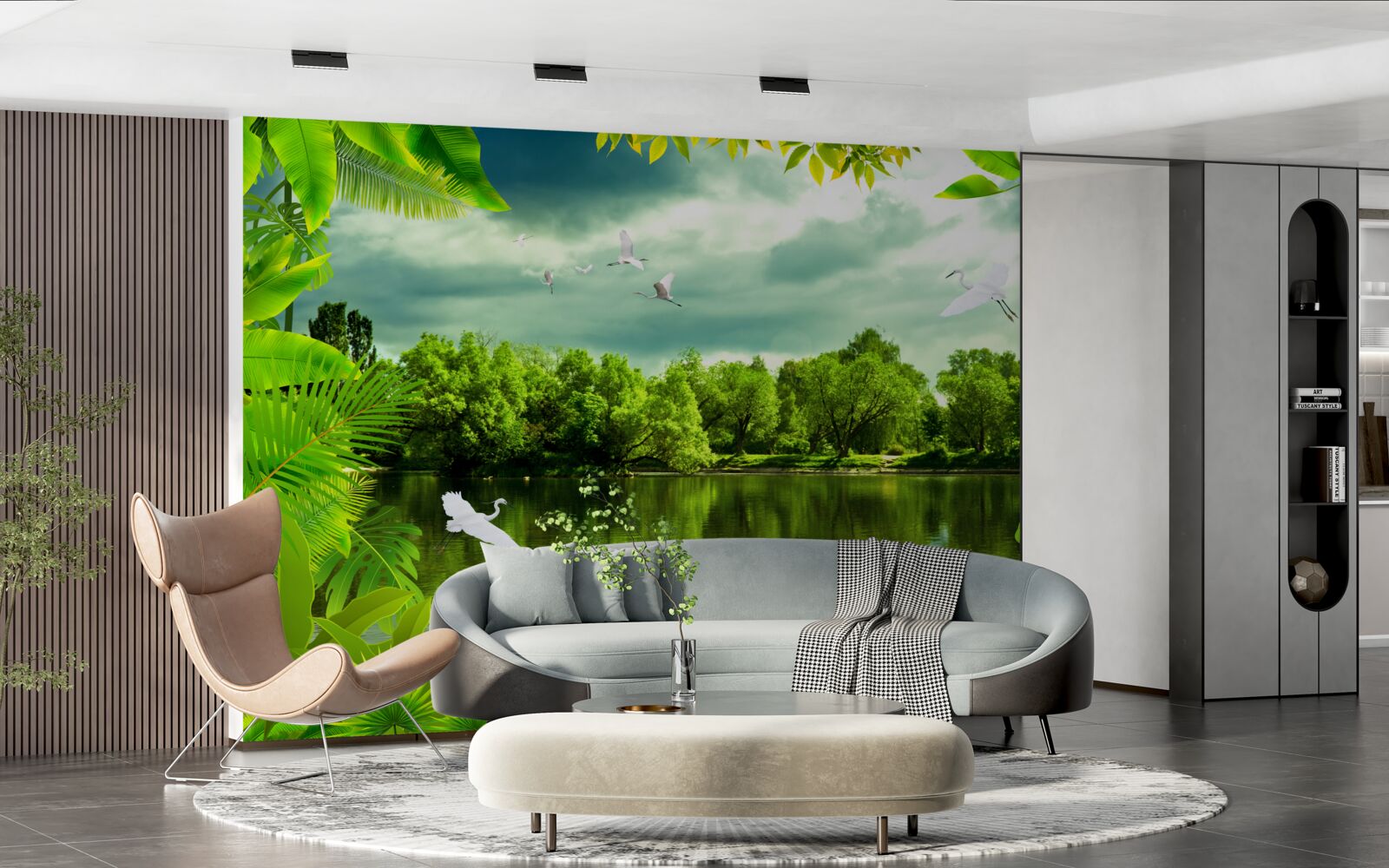 Fotobehang spectaculair meer in het bos