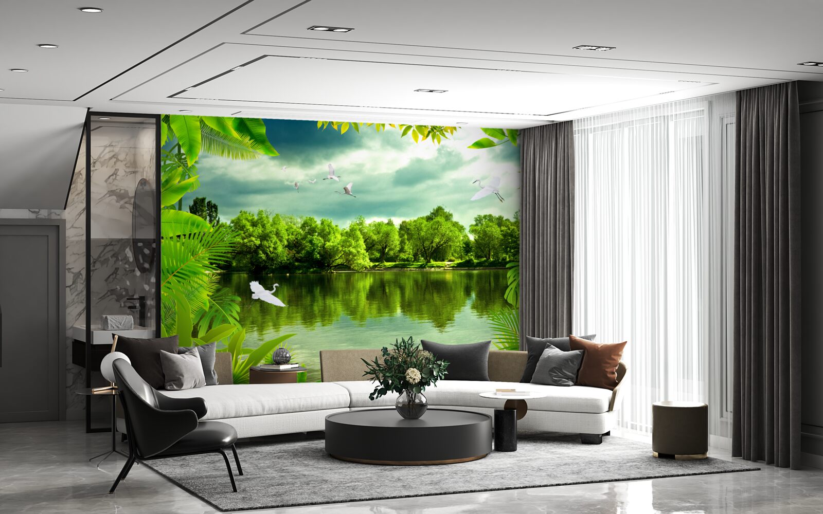 Fotobehang spectaculair meer in het bos