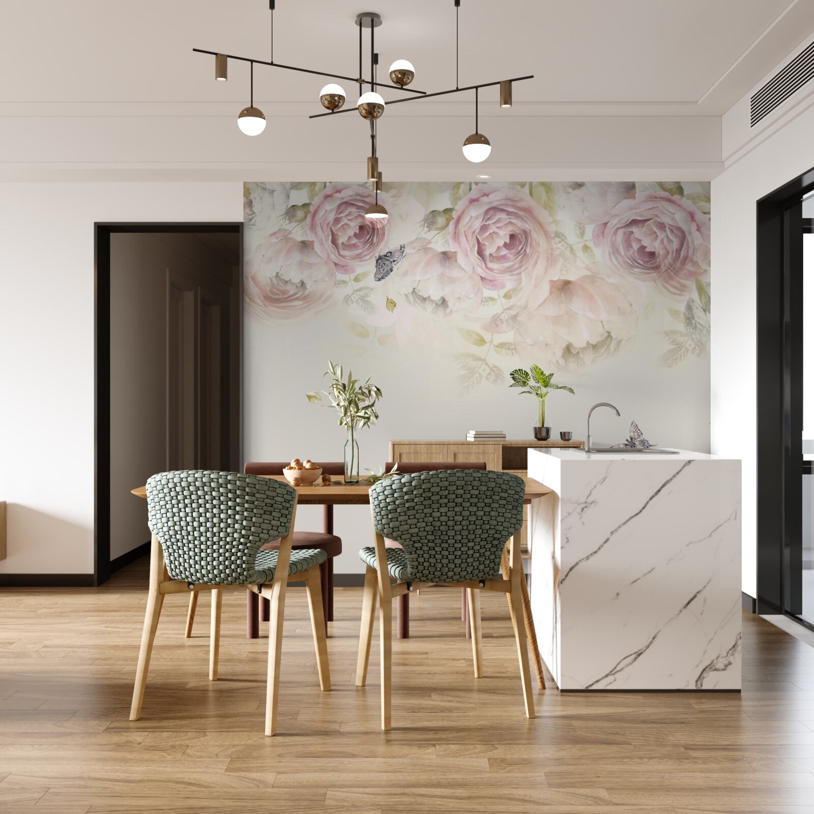 Fotobehang krans van overvloedige rozen