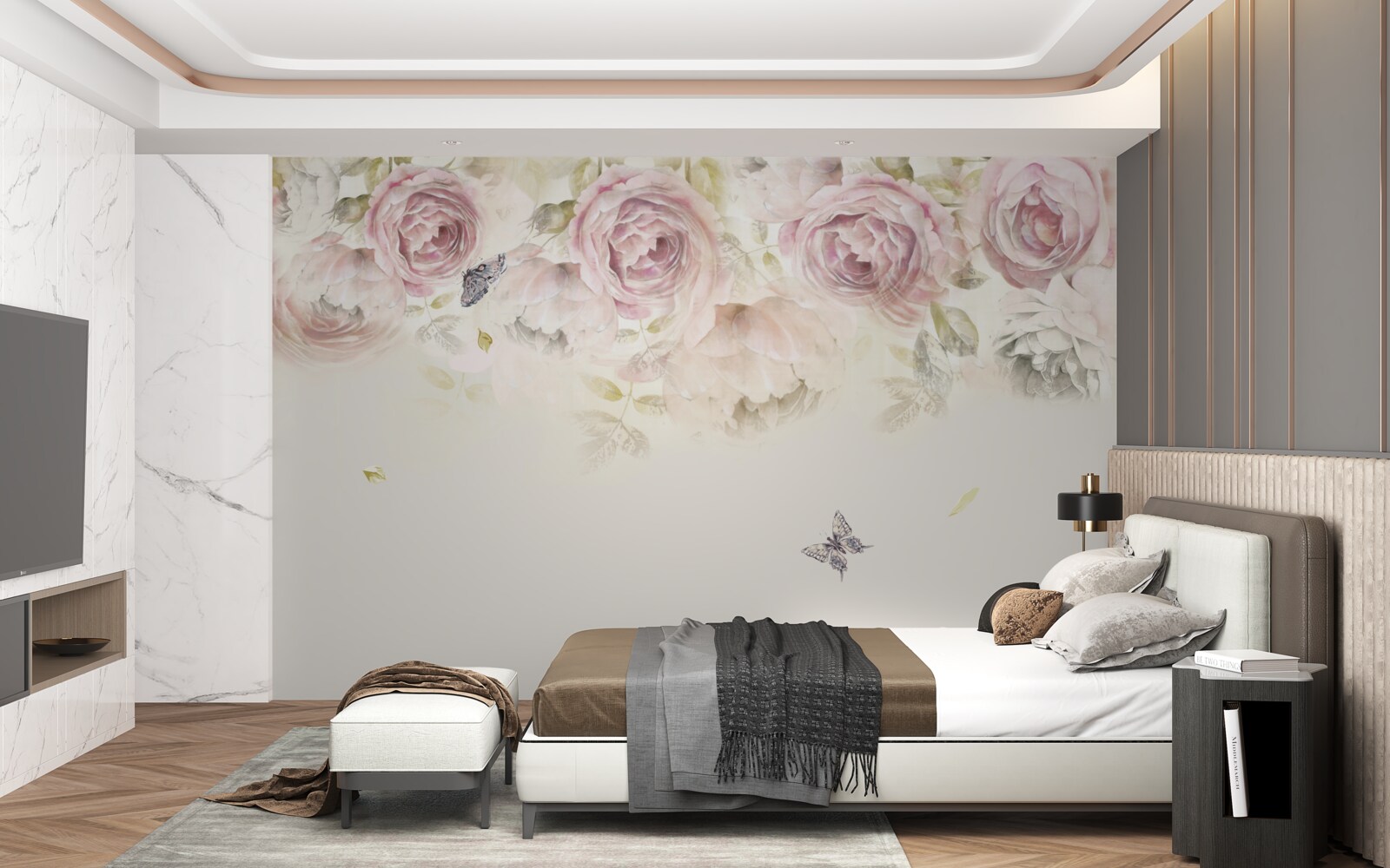 Fotobehang krans van overvloedige rozen