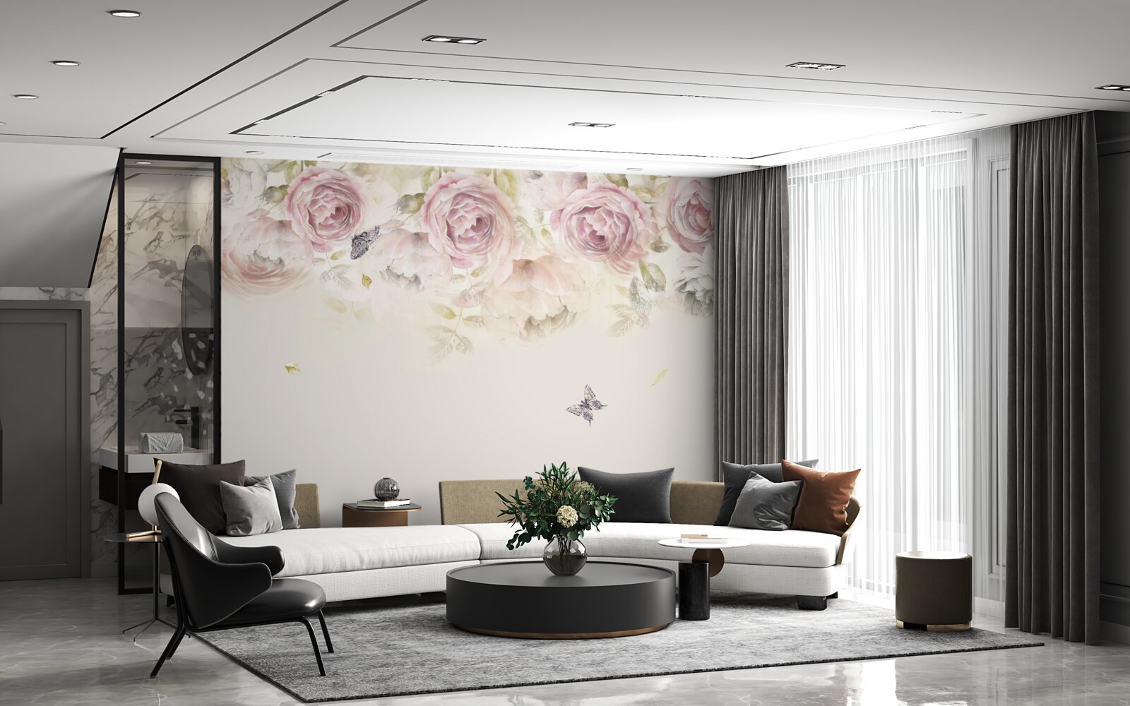 Fotobehang krans van overvloedige rozen