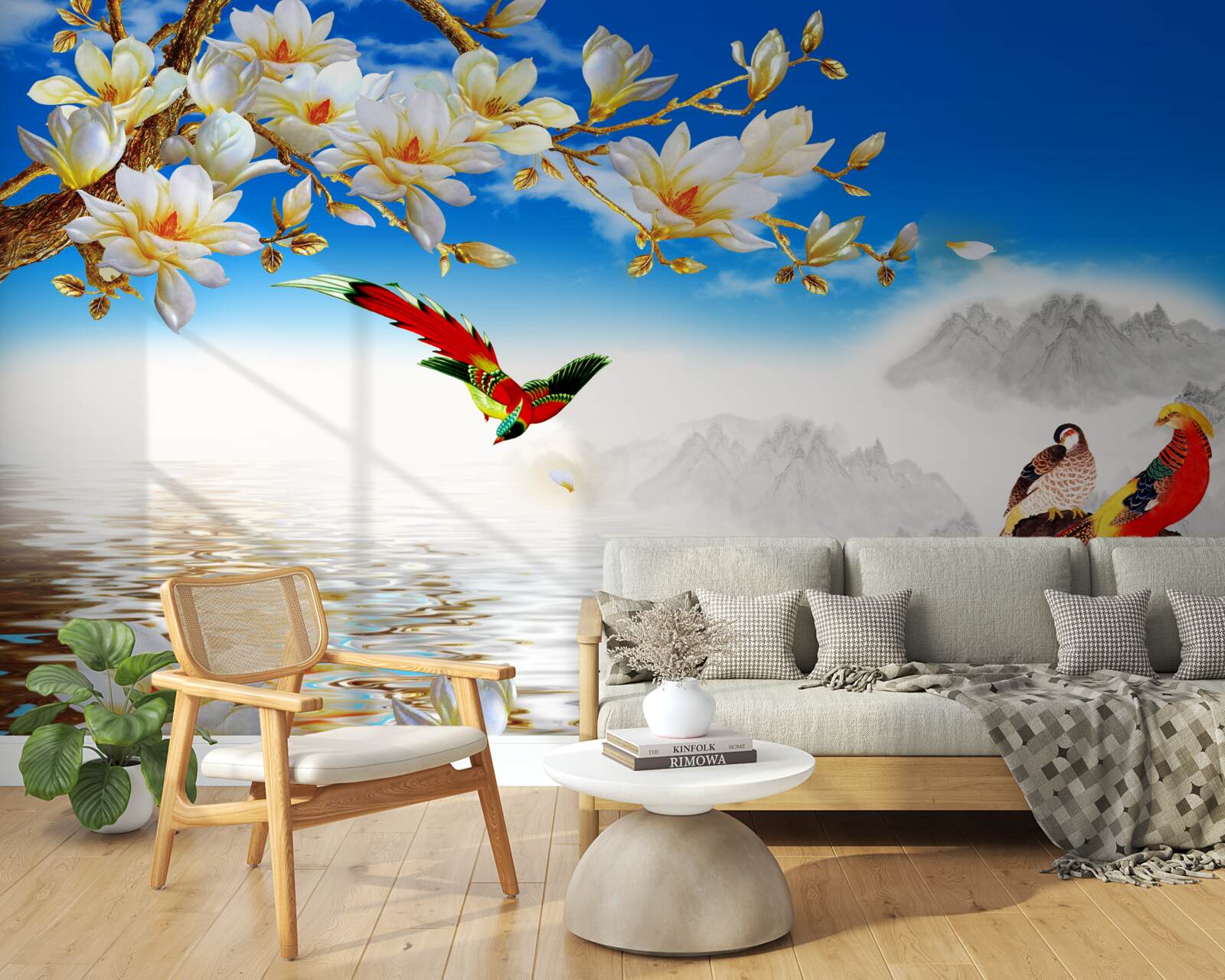 Fotobehang mooie vogels bij de vijver