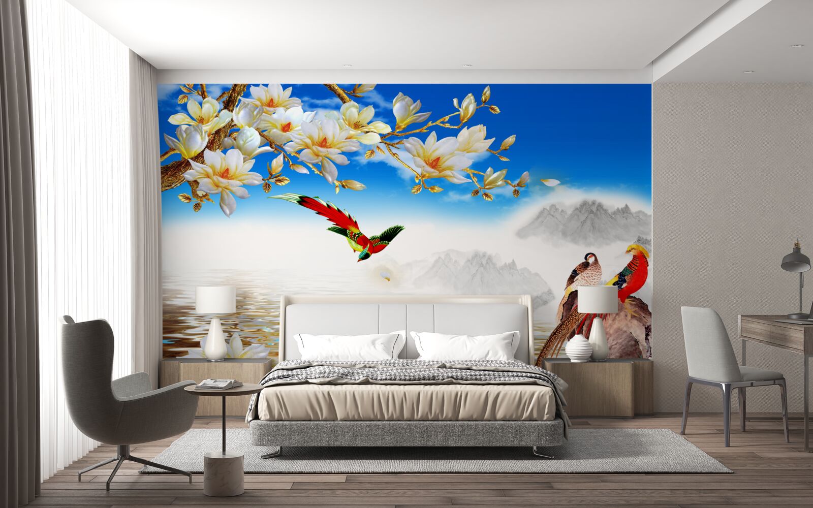 Fotobehang mooie vogels bij de vijver