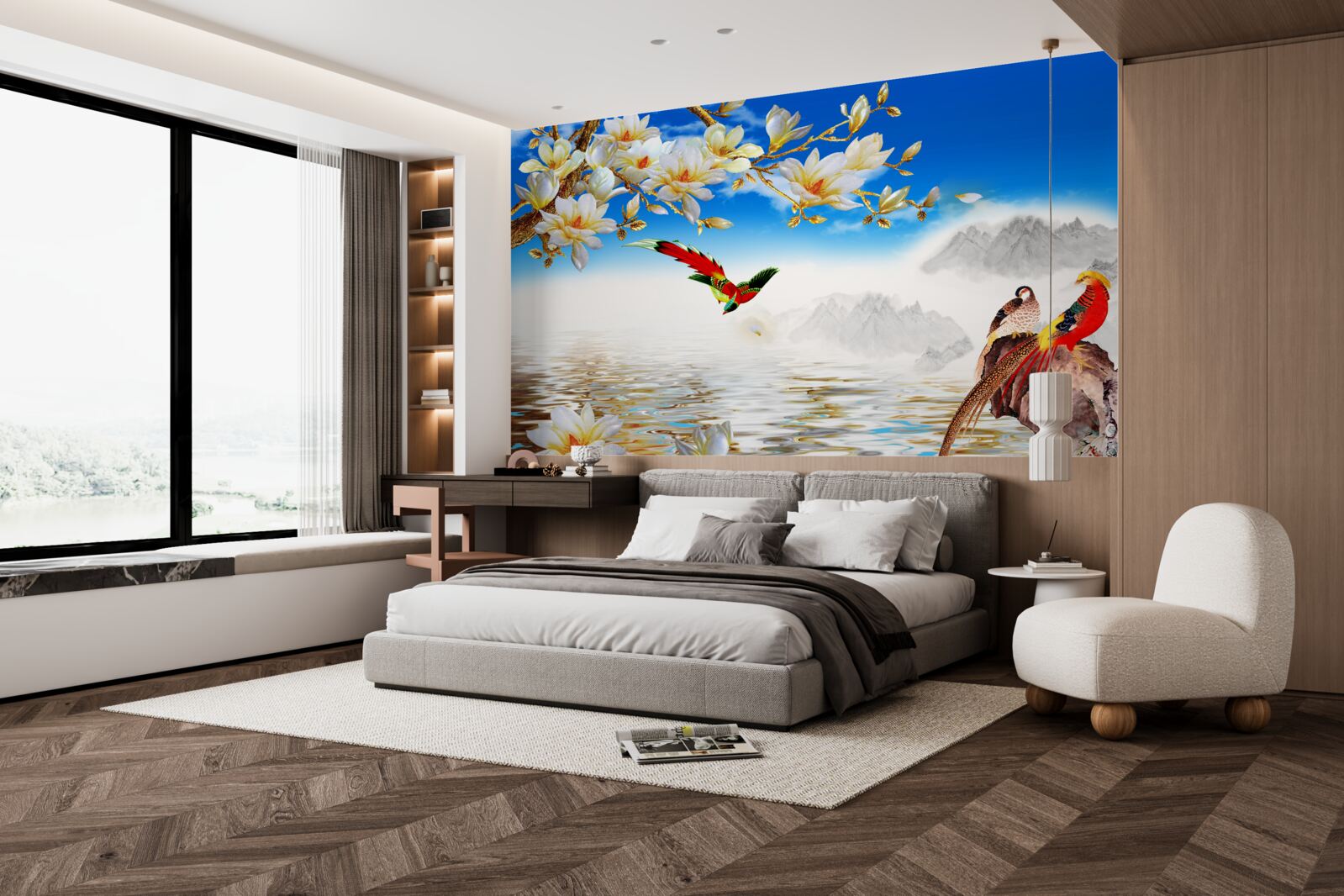 Fotobehang mooie vogels bij de vijver