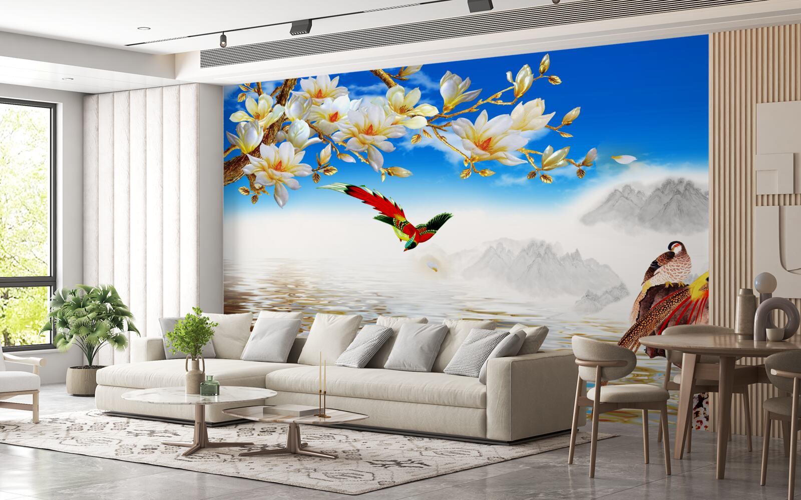 Fotobehang mooie vogels bij de vijver