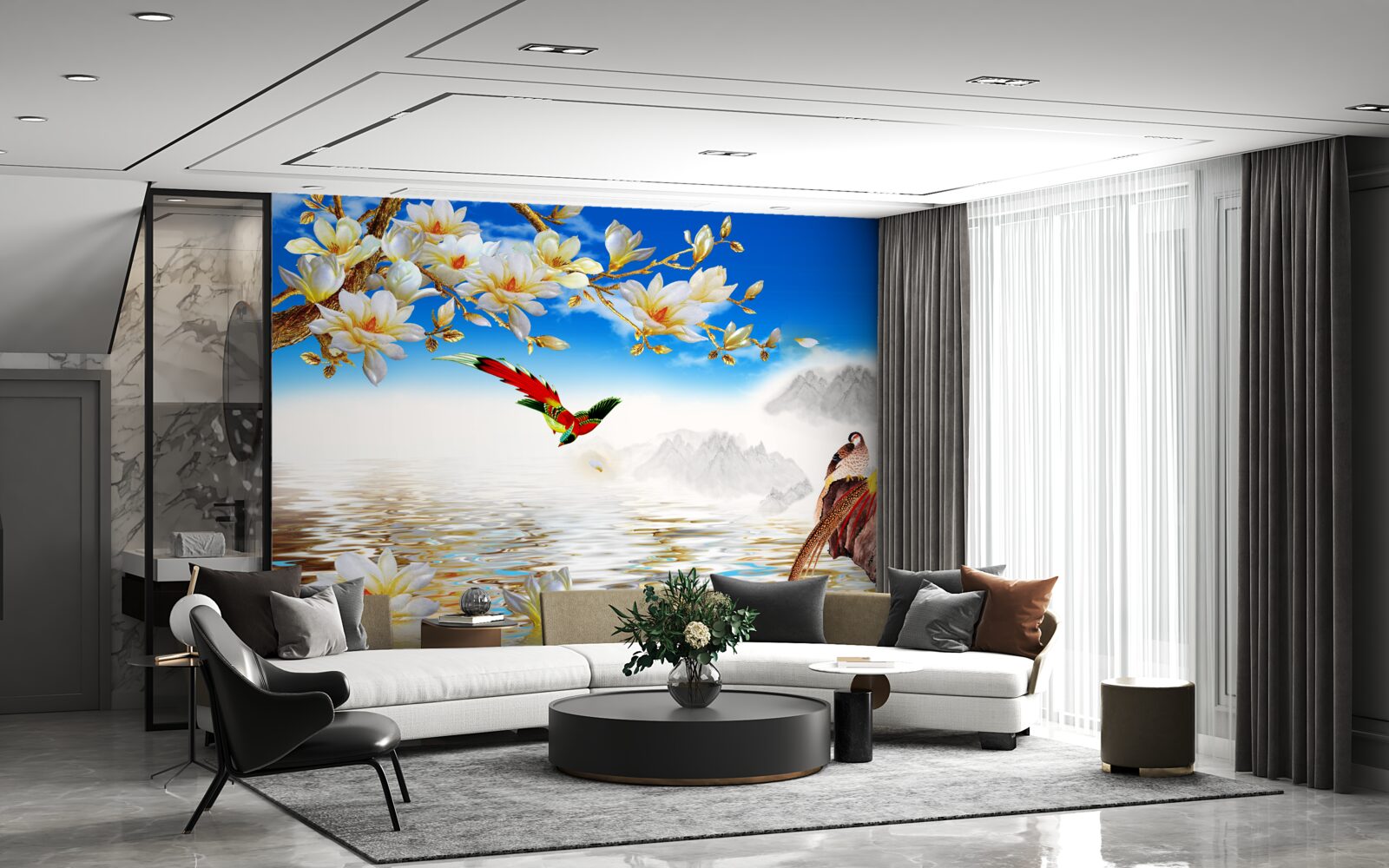 Fotobehang mooie vogels bij de vijver