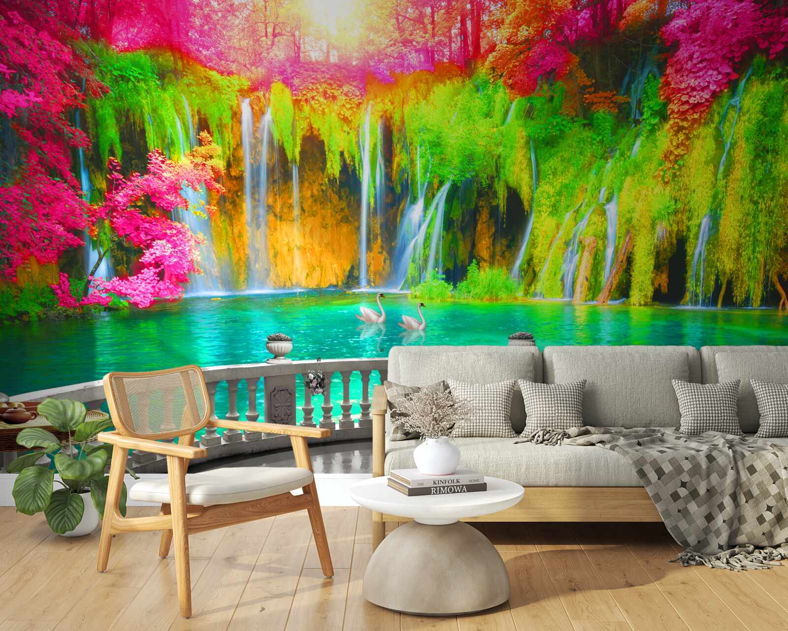 Fotobehang patio met panoramisch uitzicht op het schilderachtige platteland