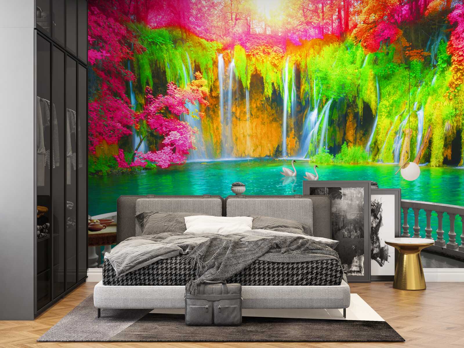 Fotobehang patio met panoramisch uitzicht op het schilderachtige platteland