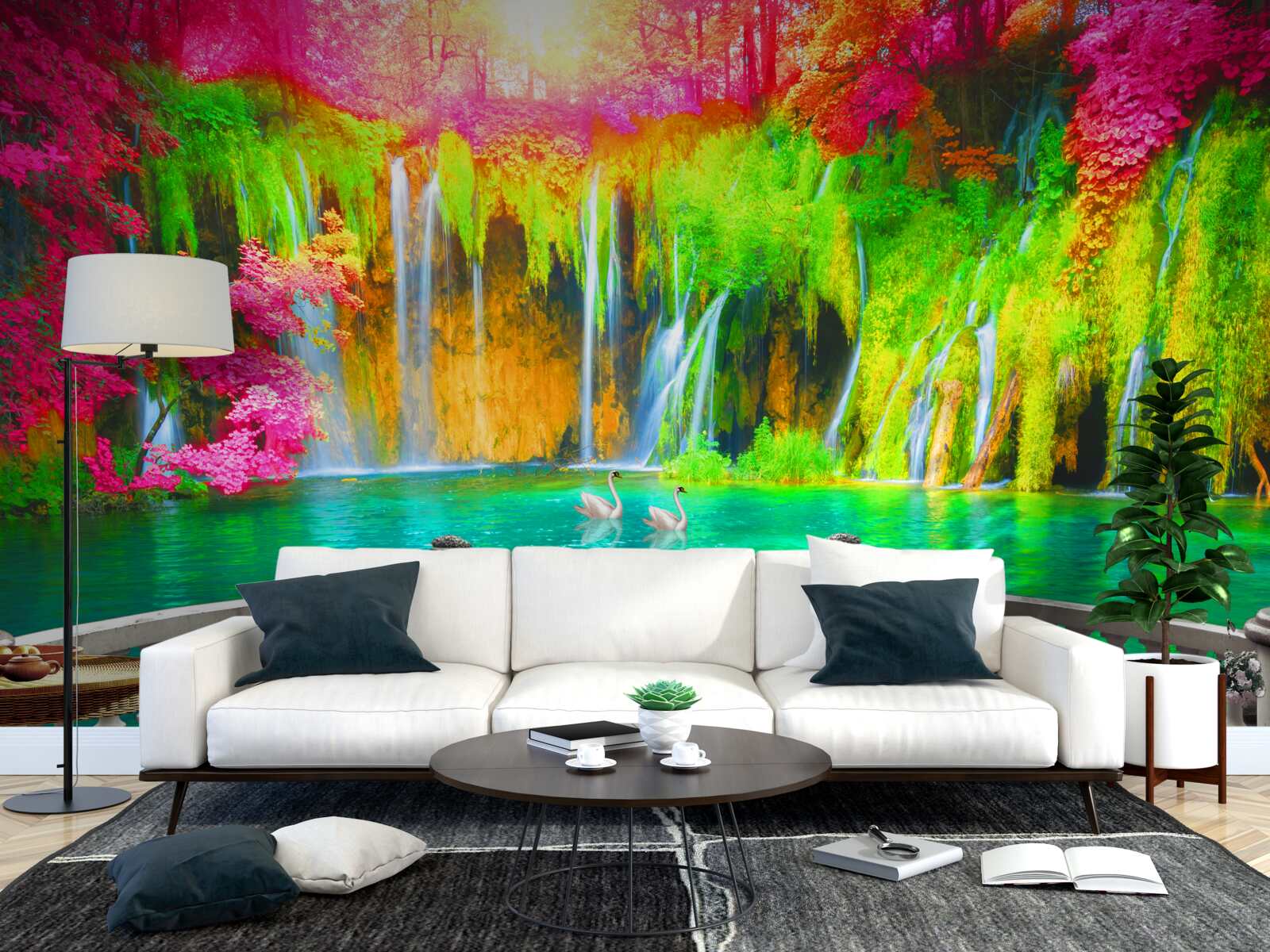 Fotobehang patio met panoramisch uitzicht op het schilderachtige platteland