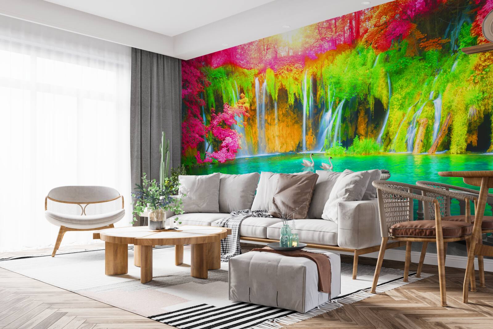 Fotobehang patio met panoramisch uitzicht op het schilderachtige platteland