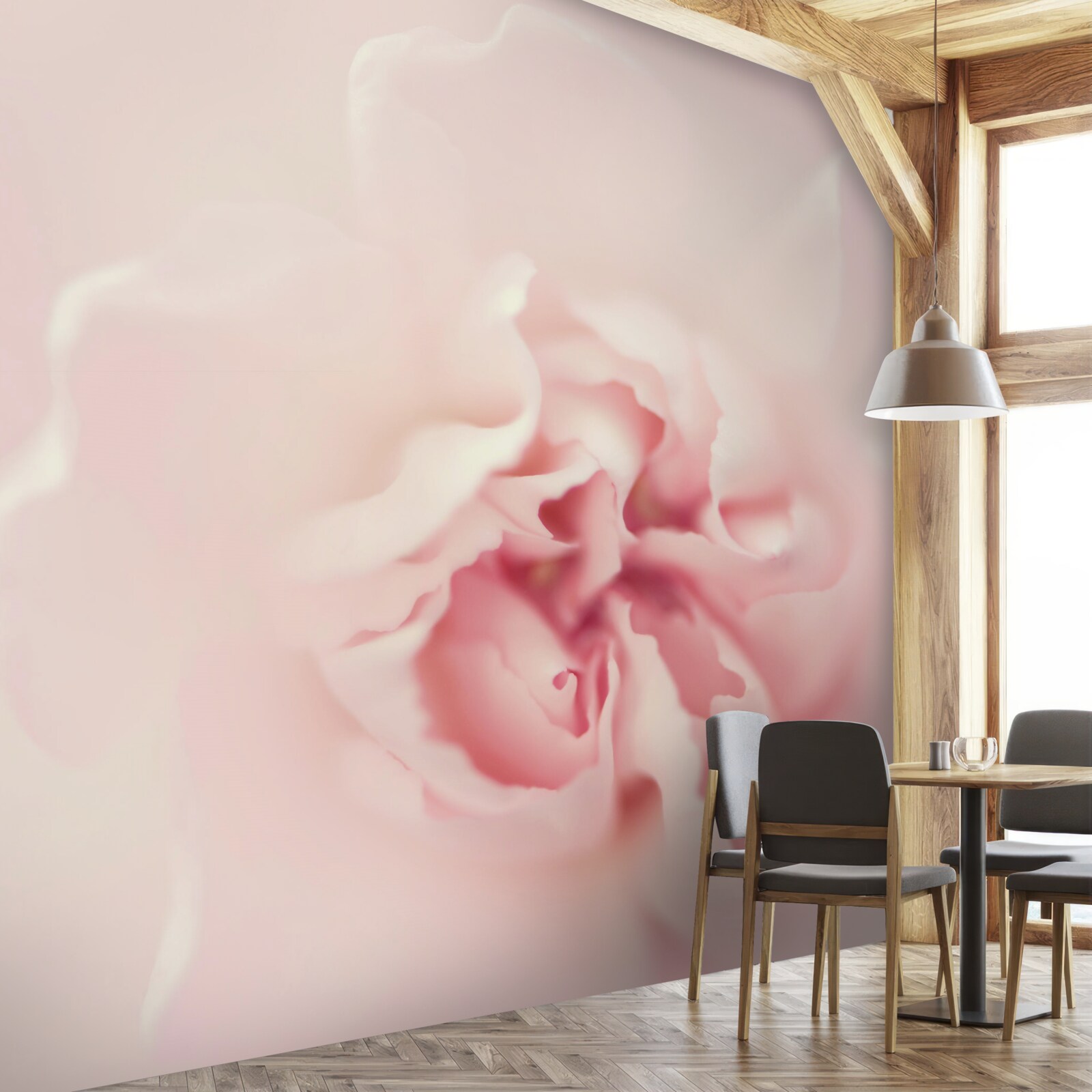 Fotobehang gedetailleerde afbeelding van het hart van een roze bloem