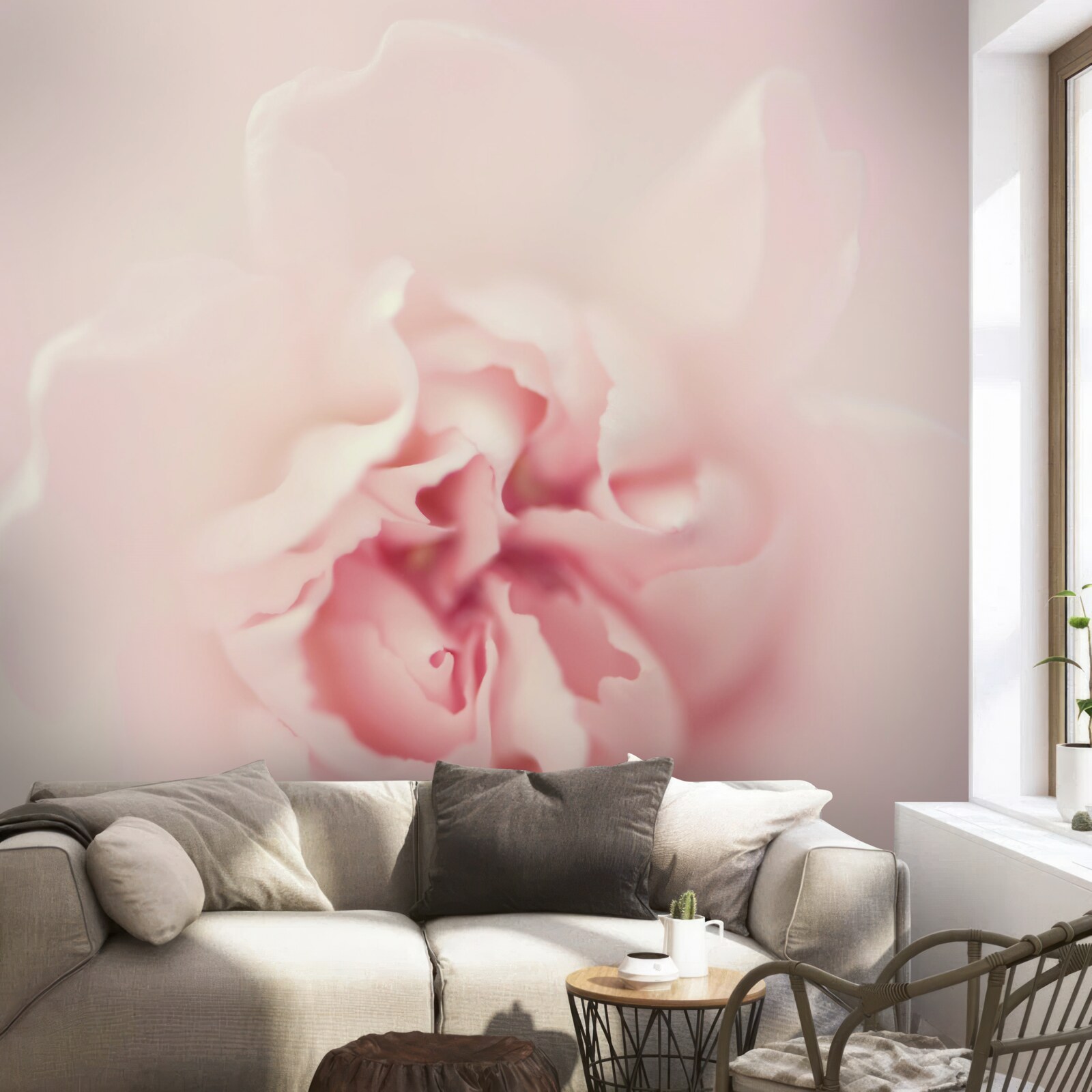 Fotobehang gedetailleerde afbeelding van het hart van een roze bloem