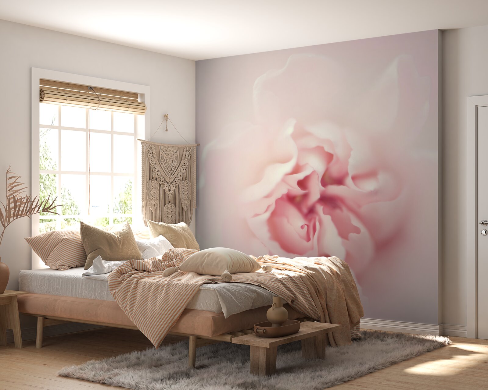 Fotobehang gedetailleerde afbeelding van het hart van een roze bloem