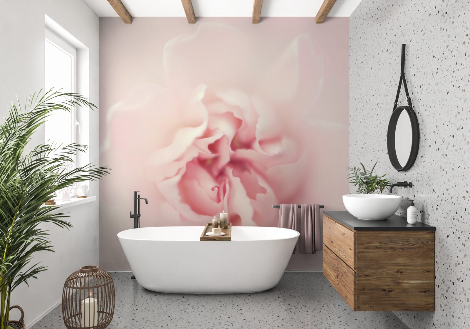 Fotobehang gedetailleerde afbeelding van het hart van een roze bloem