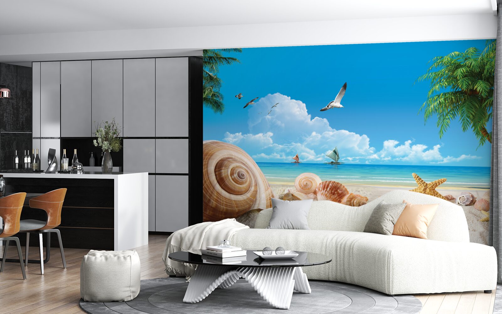 Fotobehang schelpen aan de kust