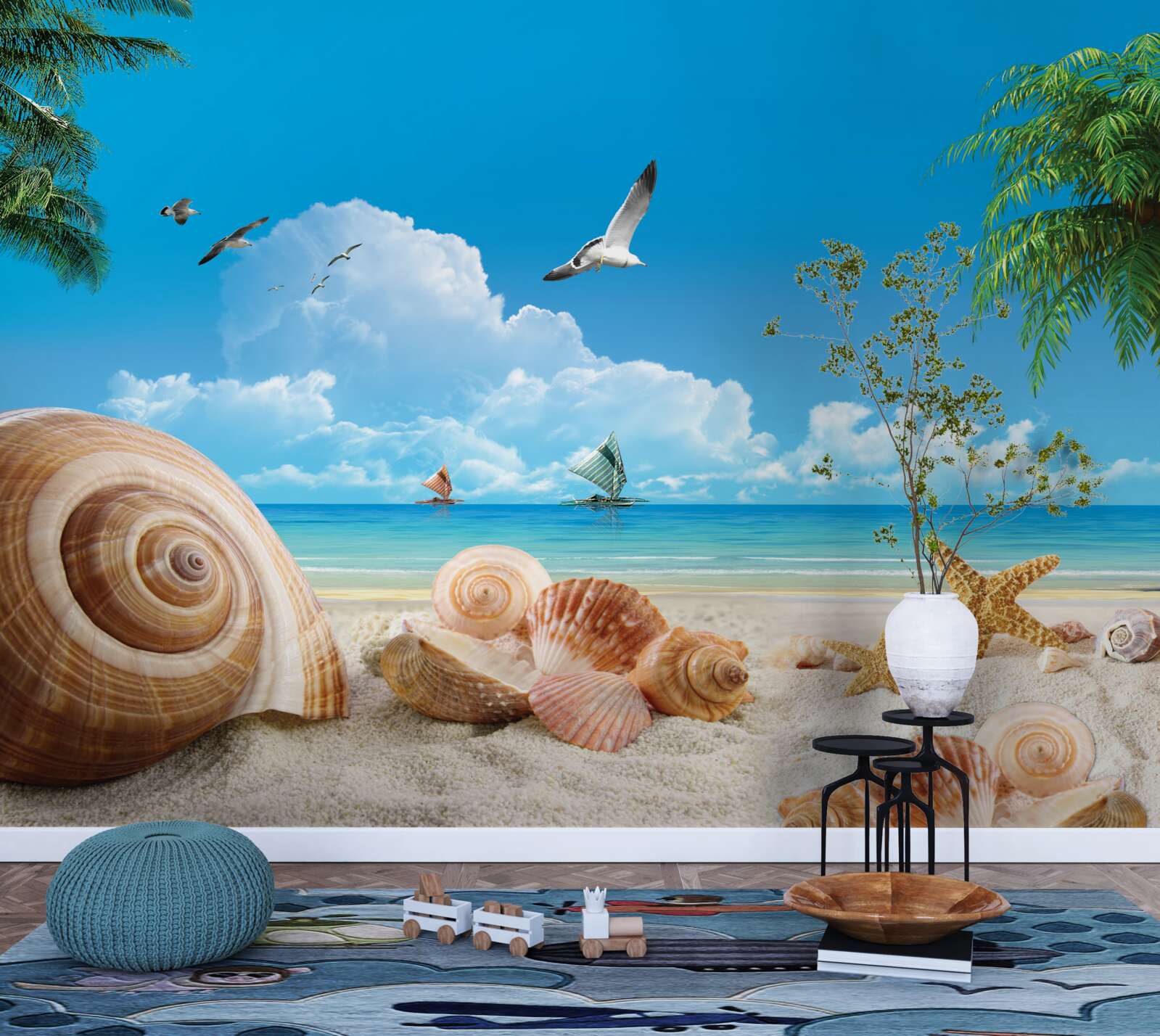 Fotobehang schelpen aan de kust