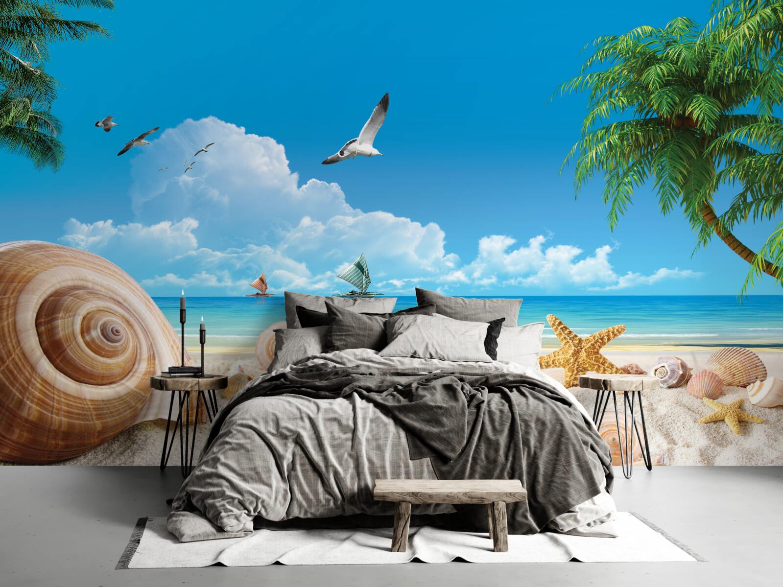 Fotobehang schelpen aan de kust