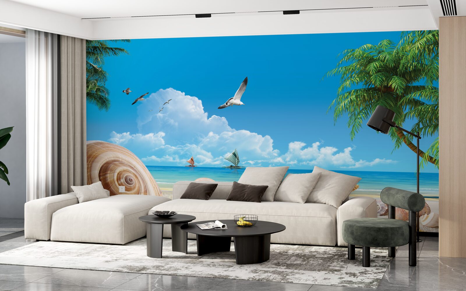 Fotobehang schelpen aan de kust