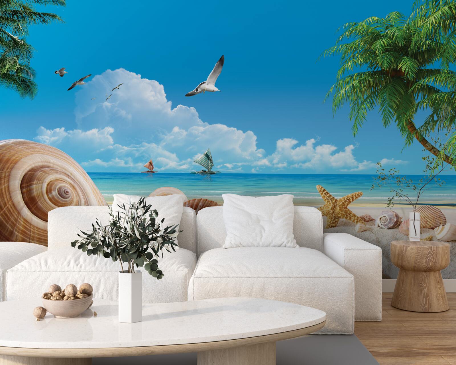 Fotobehang schelpen aan de kust