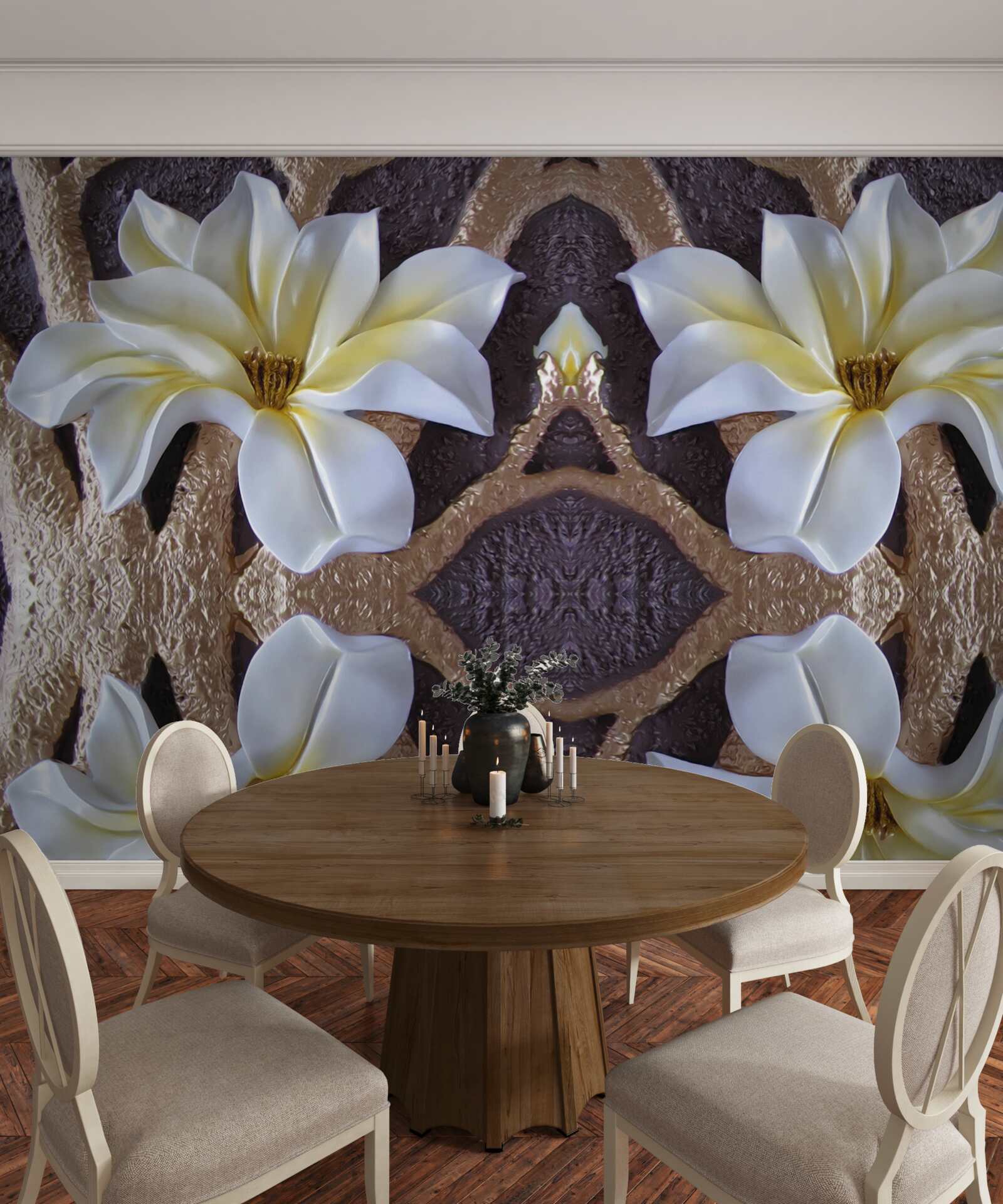 Fotobehang grote witte bloemen