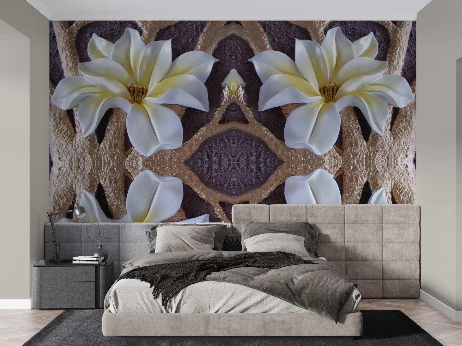 Fotobehang grote witte bloemen