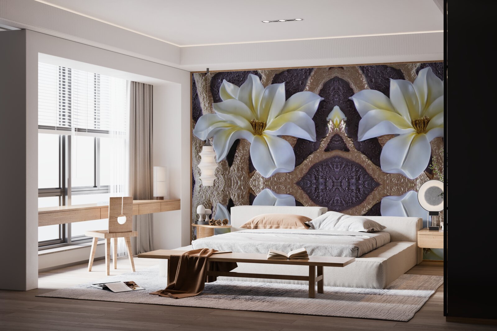 Fotobehang grote witte bloemen