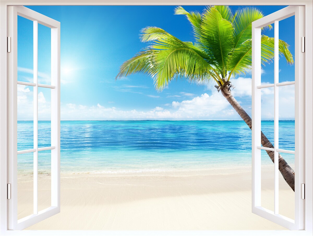 Fotobehang Buiten het raam een exotisch tropisch genot