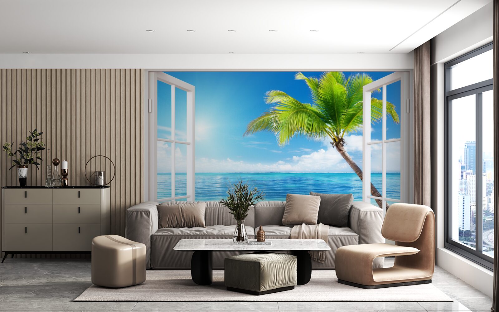 Fotobehang Buiten het raam een exotisch tropisch genot