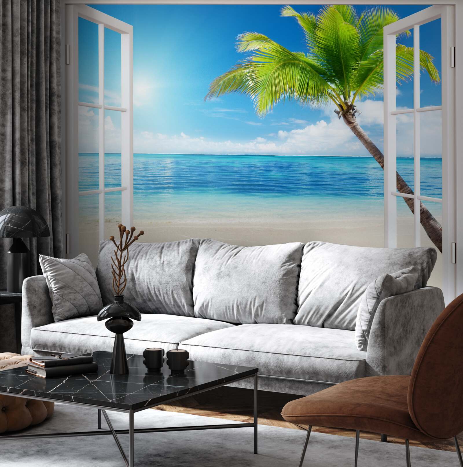 Fotobehang Buiten het raam een exotisch tropisch genot