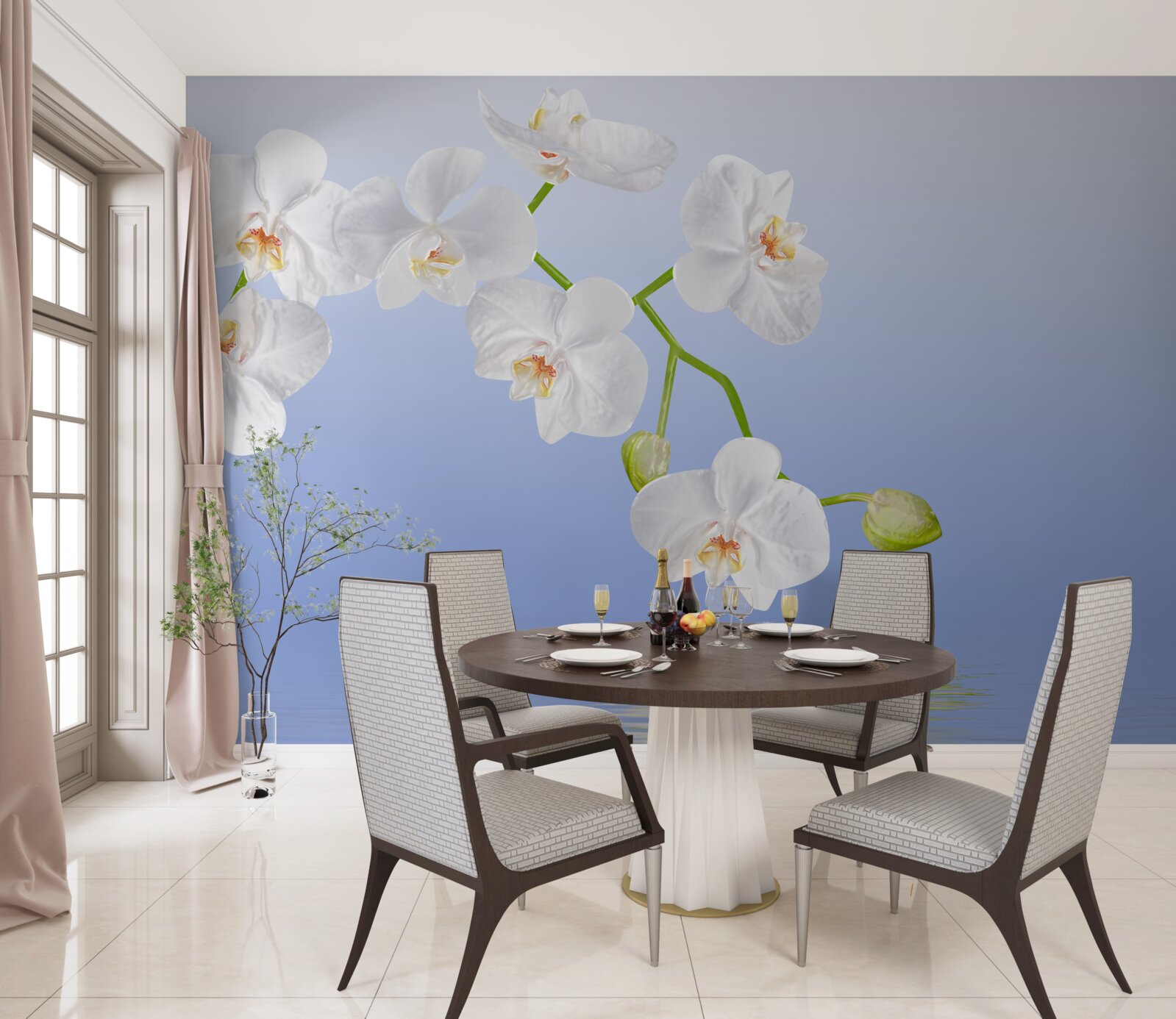 Fotobehang Sneeuwwitte orchidee boven het wateroppervlak