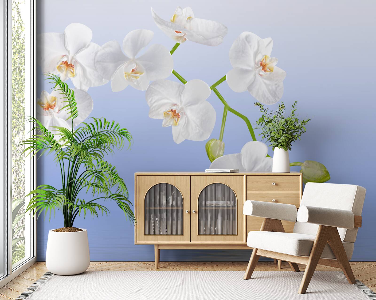 Fotobehang Sneeuwwitte orchidee boven het wateroppervlak