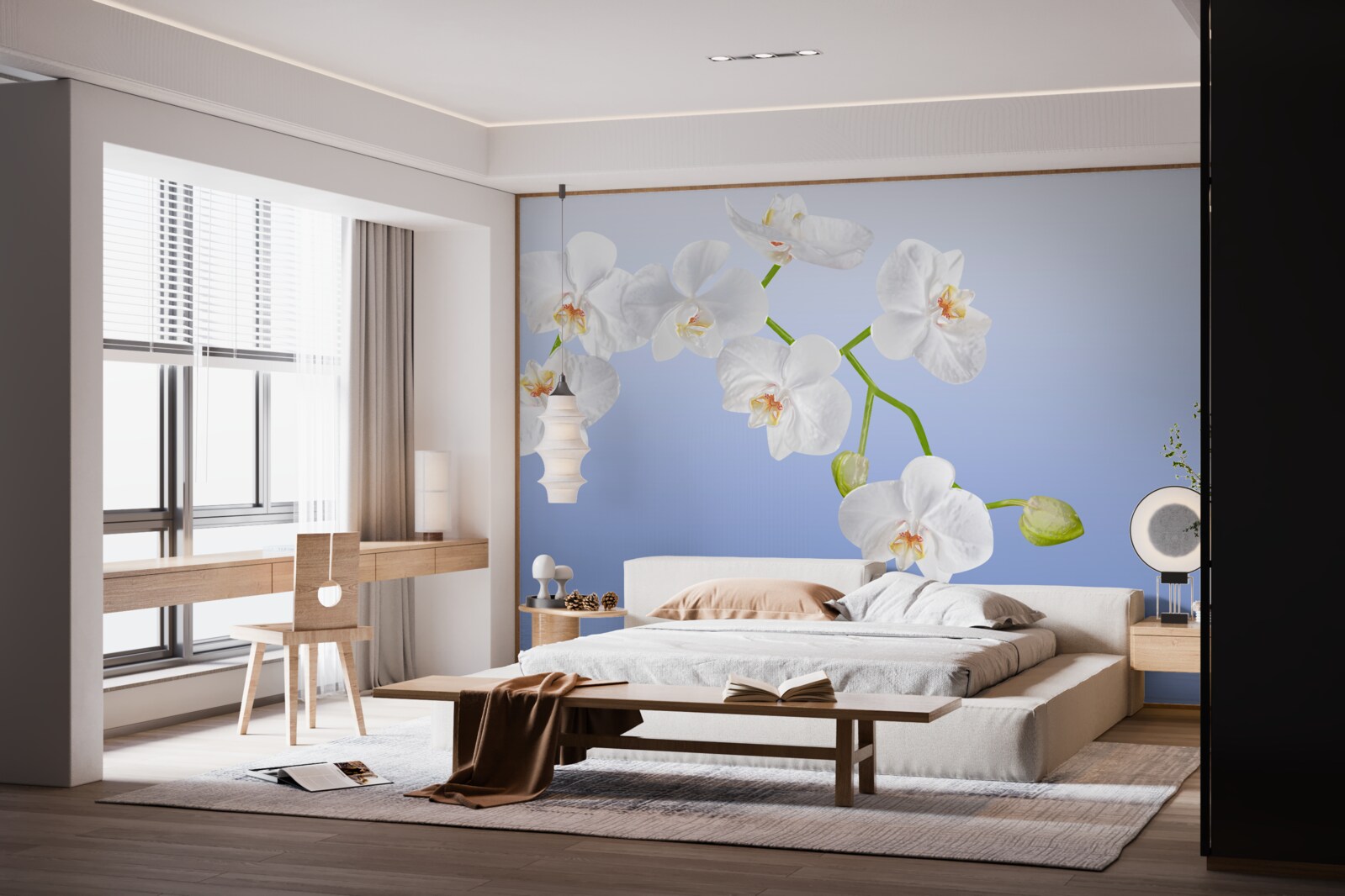 Fotobehang Sneeuwwitte orchidee boven het wateroppervlak