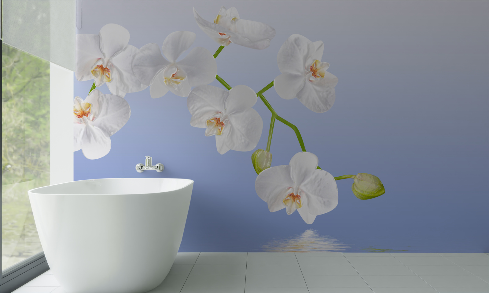 Fotobehang Sneeuwwitte orchidee boven het wateroppervlak