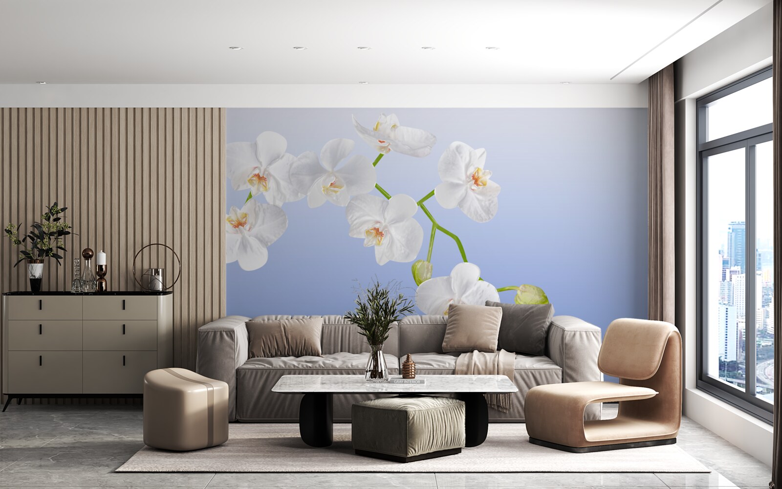 Fotobehang Sneeuwwitte orchidee boven het wateroppervlak