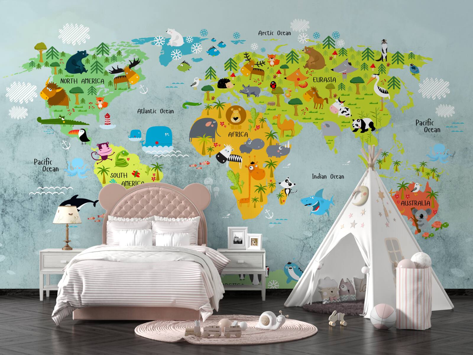 Fotobehang duidelijke wereldkaart voor kinderen
