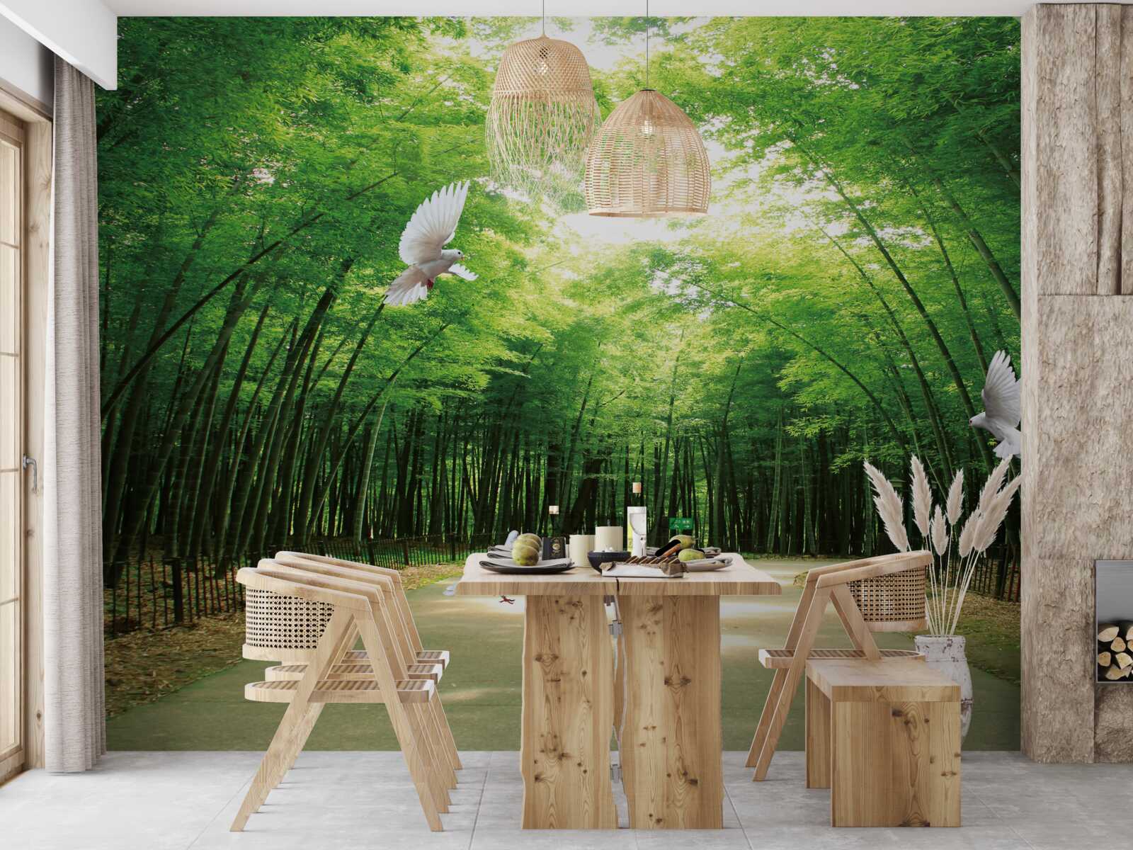 Fotobehang ga de botanische tuin in, aangelegd en bewoond door duiven