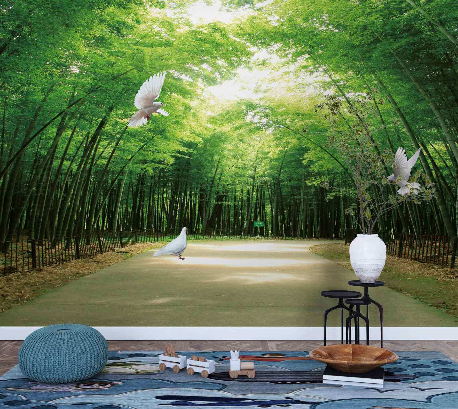 Fotobehang ga de botanische tuin in, aangelegd en bewoond door duiven