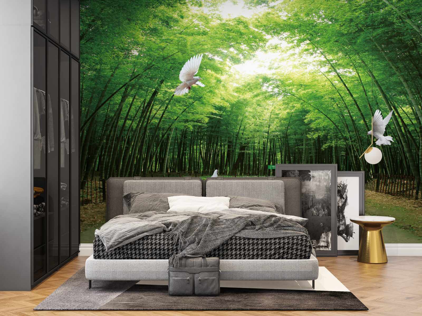 Fotobehang ga de botanische tuin in, aangelegd en bewoond door duiven