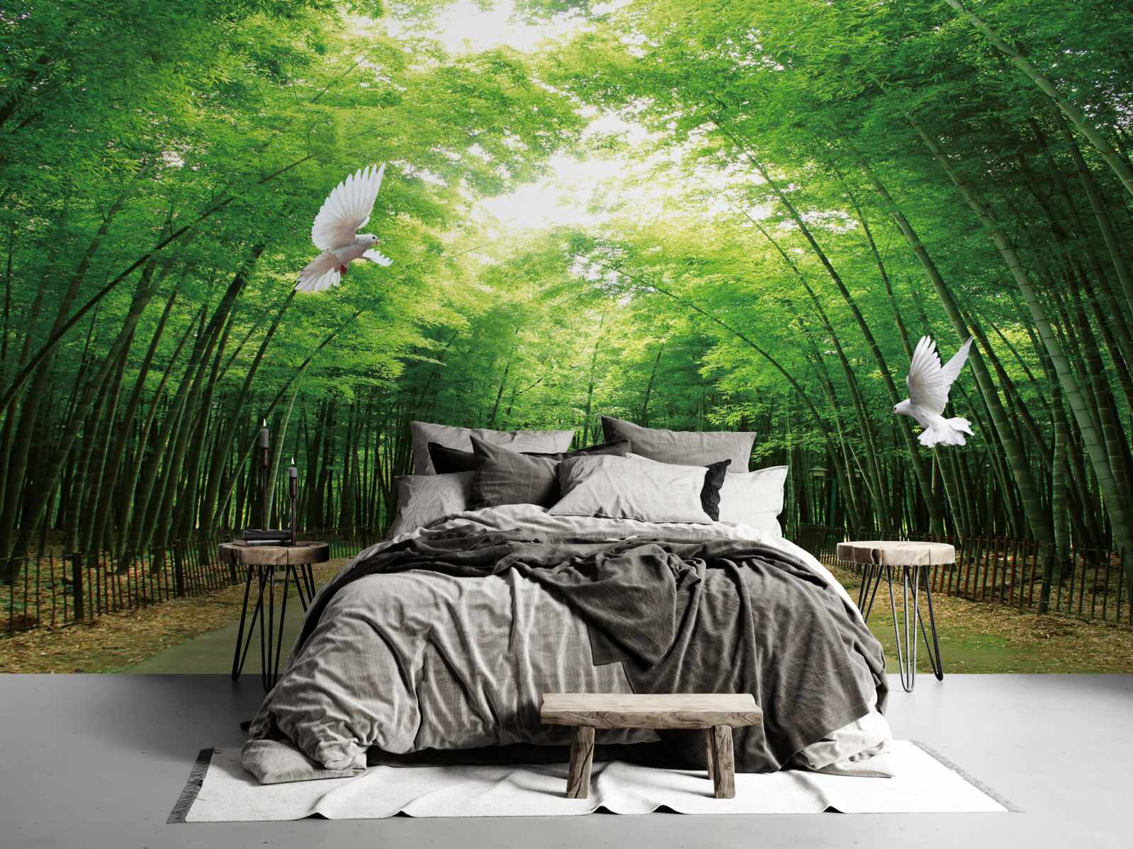 Fotobehang ga de botanische tuin in, aangelegd en bewoond door duiven