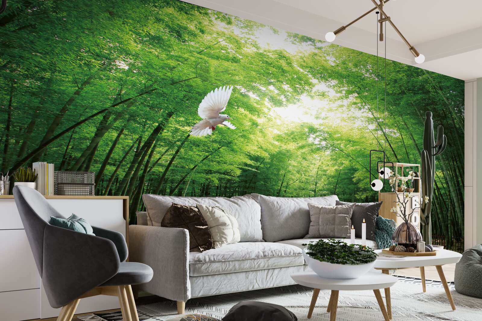 Fotobehang ga de botanische tuin in, aangelegd en bewoond door duiven