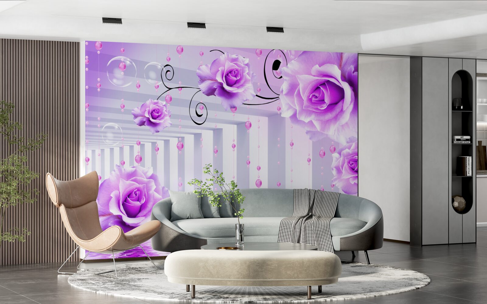 Fotobehang lila rozen drijvend op water