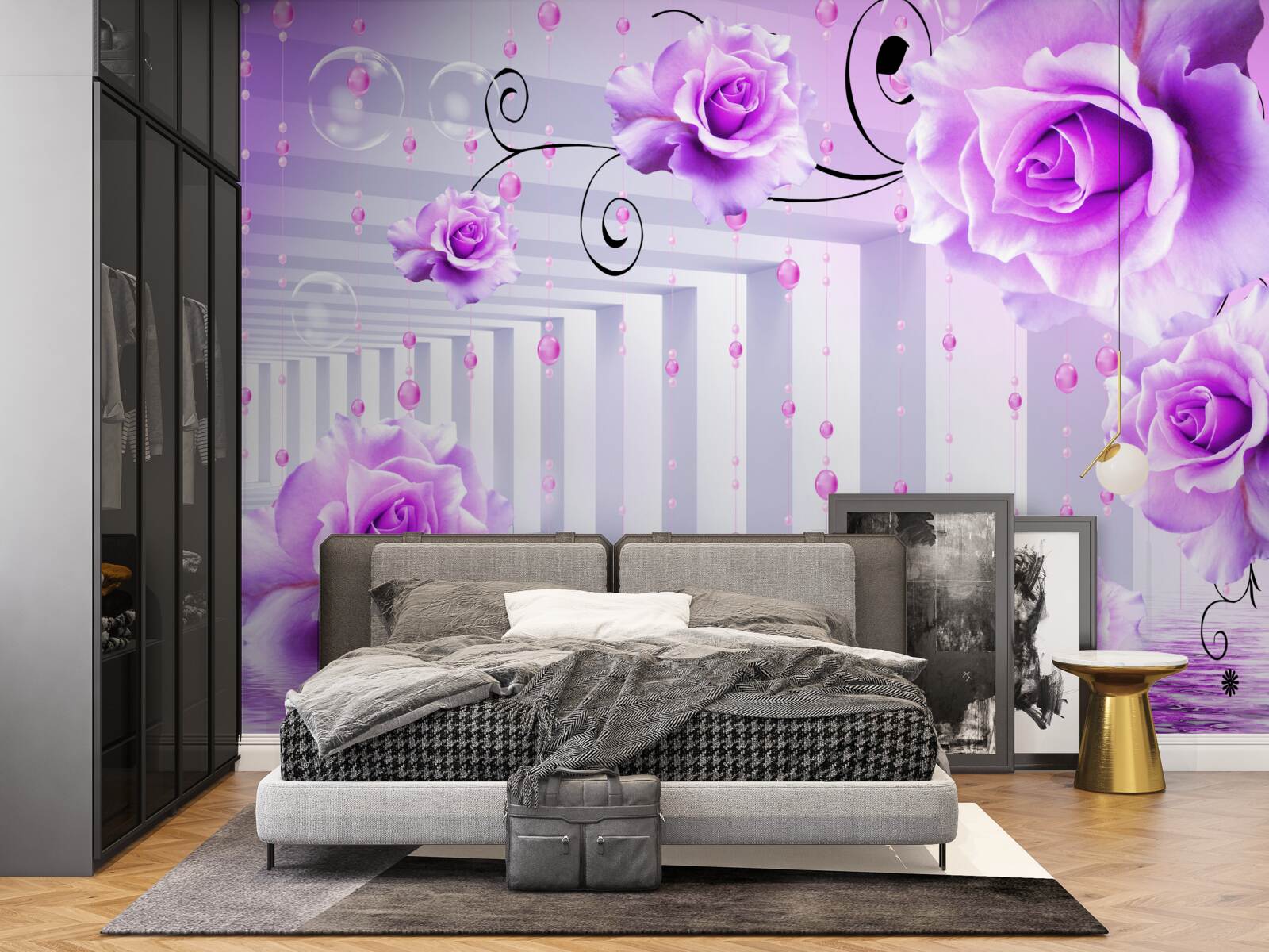 Fotobehang lila rozen drijvend op water