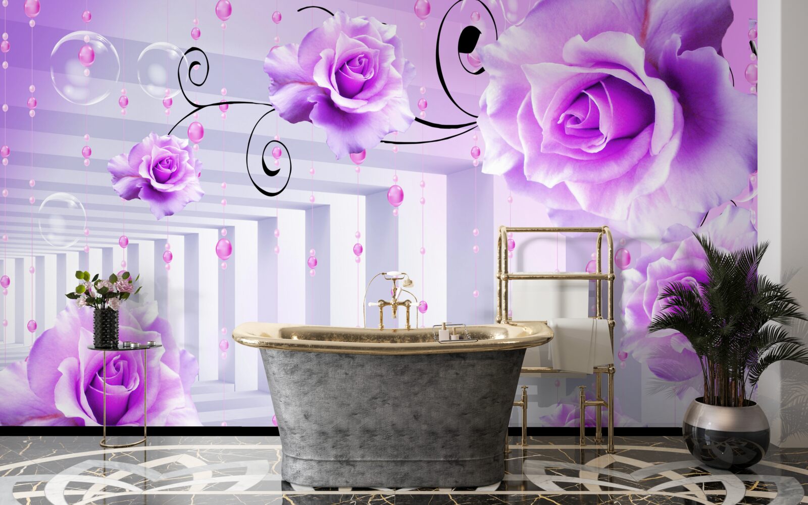 Fotobehang lila rozen drijvend op water