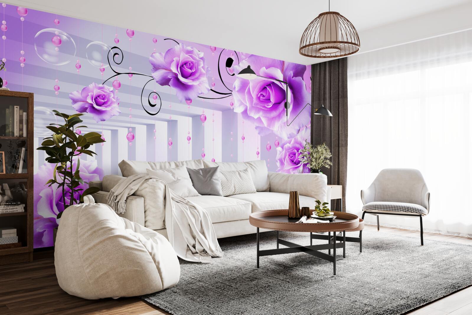 Fotobehang lila rozen drijvend op water