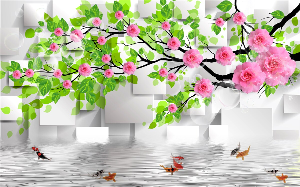 Fotobehang roze rozen bloeiend op een tak