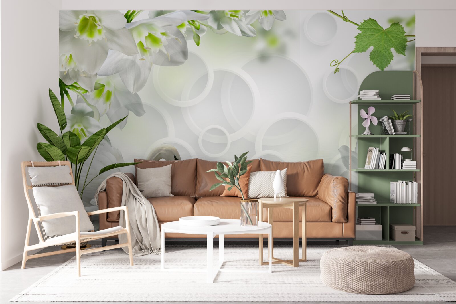 Fotobehang witte bloemen op een meer tussen zwanen