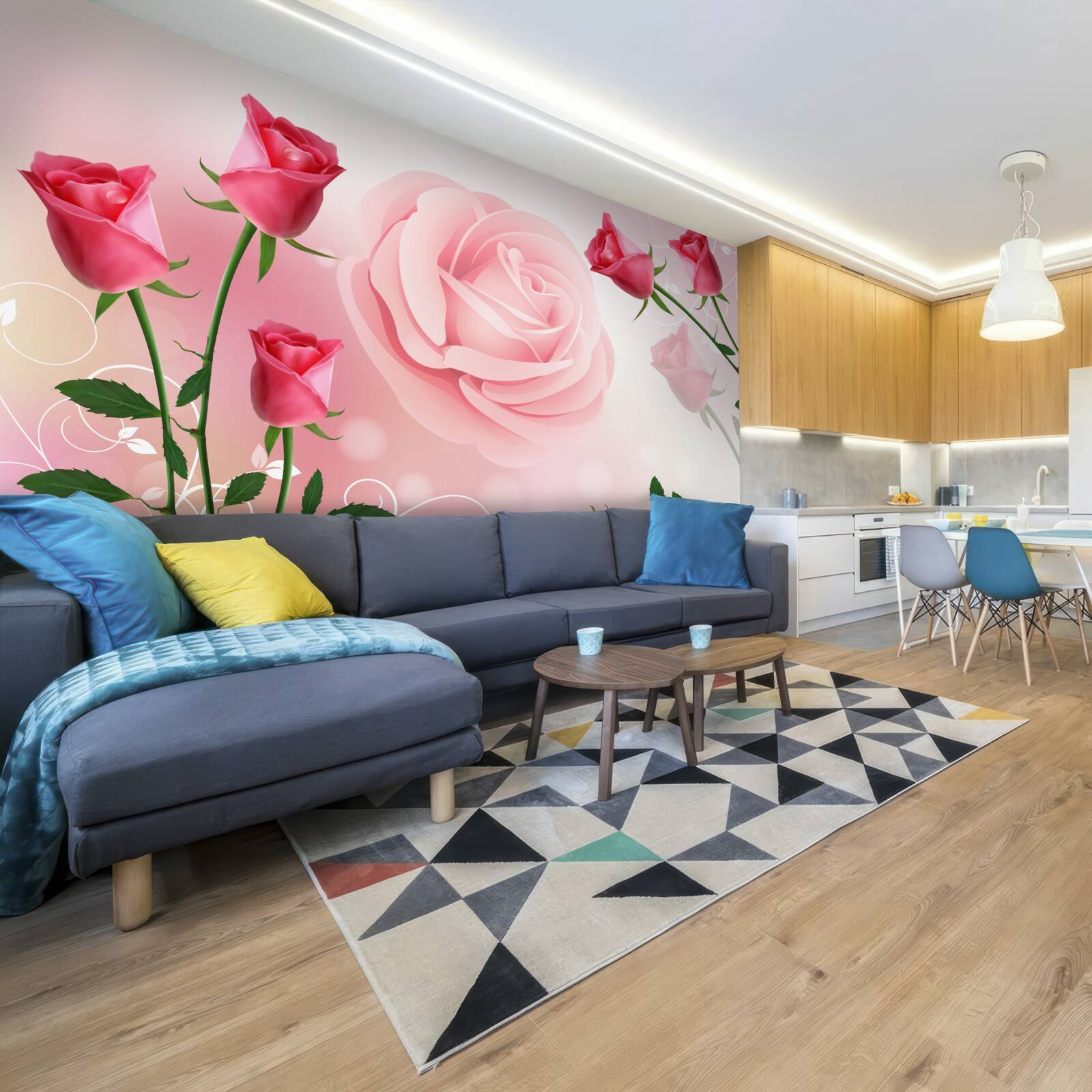 Fotobehang set roze rozenknoppen